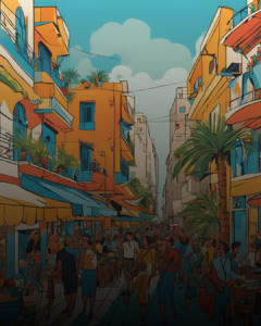 Mental Challenges Olim Might be Facing Whe Making Aliyah to Israel, Tel Aviv Street Cartoonized